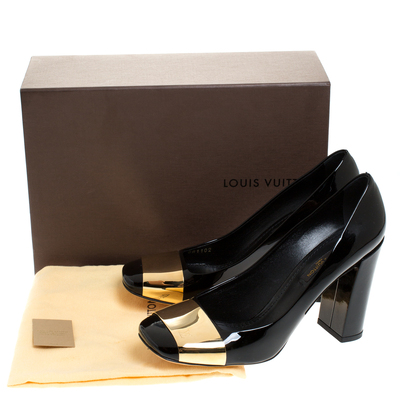 Louis Vuitton Black Patent Leather Madeleine Block Heel Pumps Size 37.5 Louis  Vuitton