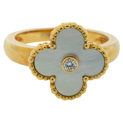 Van Cleef & Arpels Magic Alhambra Malachite 18K Yellow Gold Ring Size 57 Size 8