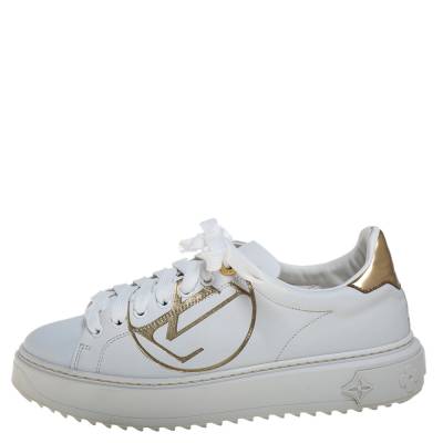 Louis Vuitton Beige/White Leather And Embossed Monogram Suede Millenium  Wedge Sneakers Size 36.5 Louis Vuitton
