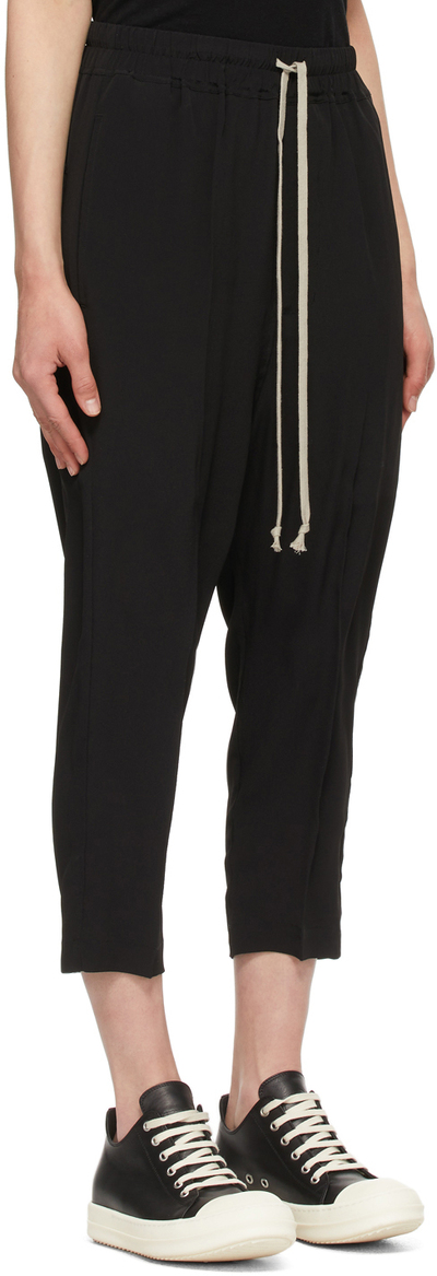 Rick Owens Black Silk Cropped Drawstring Astaire Lounge Pants