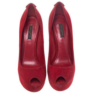 Louis Vuitton Red Suede Oh Really! Peep-Toe Pumps Size 38 Louis Vuitton