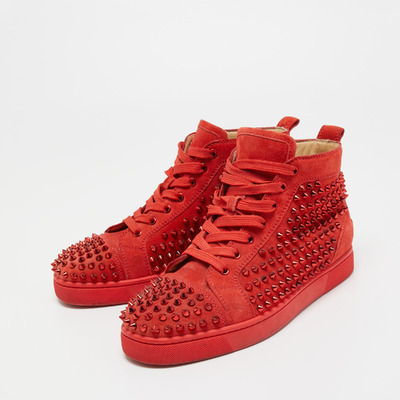 Christian Louboutin Burgundy Suede Louis Spikes High Top Sneakers