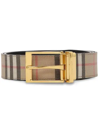 Burberry Black/Beige Beat Check Coated Canvas Reversible Buckle Belt 80CM