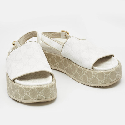Gucci Tricolor Leather and Canvas Rimini Slingback Sandals Size 41.5