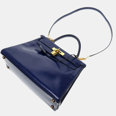 Hermes Haut a Croix 32 Handbag Toile Jean Gulliver Bleu D Engraved