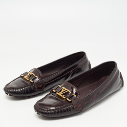 Louis Vuitton Black Patent Leather Logo Slip On Loafers Size 41