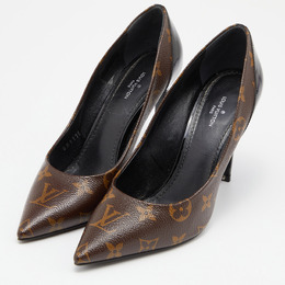 Louis Vuitton Brown Mini Lin Canvas & Leather Pointy Heels Size 37