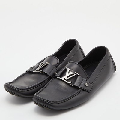 Louis Vuitton Navy Blue Leather Major Loafers Size 43.5 For Sale