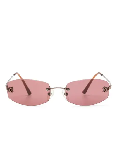 CHANEL c.2000’s Pink Translucent CC Logo Shield Rimless Sunglasses 4111  w/Box