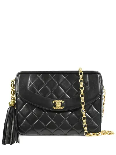 Chanel Pre-owned 1995 CC Diamond-Quilted Round Vanity Bag - Black